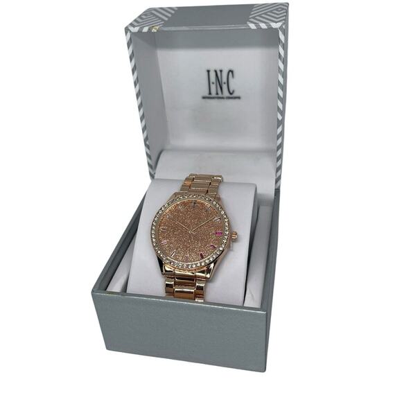 Gold Tone Glitter Dial Bracelet Watch Baguette Crystal Indicies Gift For Her NEW main image 9